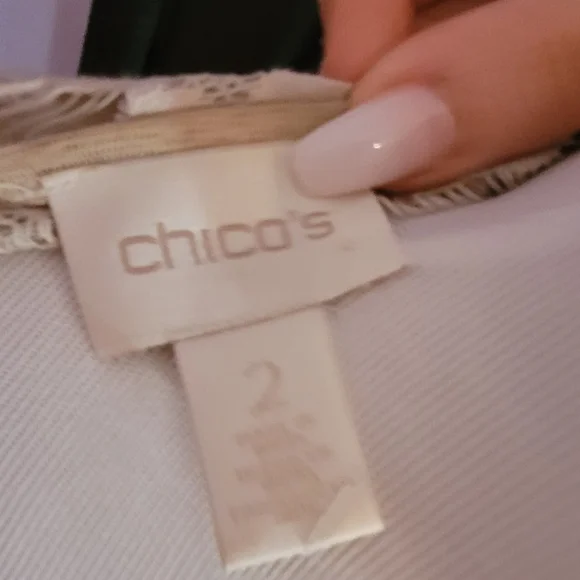 Chicos Khaki Sequin Embellished Lace Vest Cottagecore Women's Size 2 - Picture 6 of 9